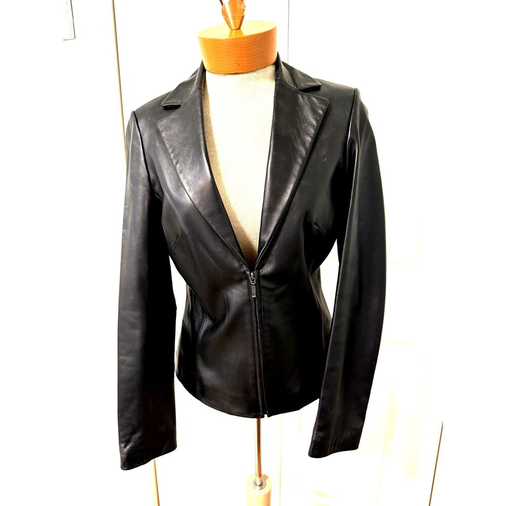 VTG Cache Size 4 Y2K Black Leather Jacket Zip Closure Collar